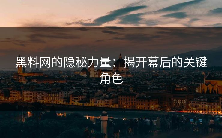 黑料网的隐秘力量：揭开幕后的关键角色