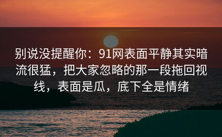 别说没提醒你:91网表面平静其实暗流很猛,把大家忽略的那一段拖回视线,表面是瓜,底下全是情绪 别说没提醒你:91网表面平静其实暗流很猛,把大家忽略的那一段拖回视线,表面是瓜,底下全是情绪